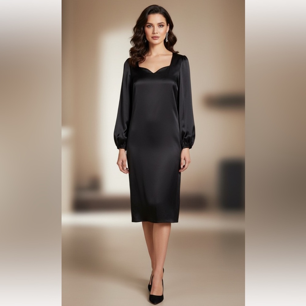 Liviana Conti Dress 46 XL 8 Black Silk and Wool‎ Balloon Sleeve Italy